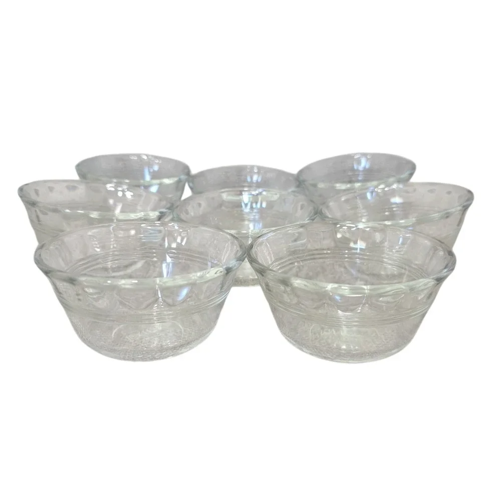 Pyrex Clear Glass Custard Cups Set of 8 465 6 Oz Dessert Bowls USA Vintage
